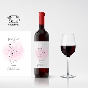 Rótulo de vinho madrinha/padrinho personalizado, rótulo autocolante de garrafa com coração, quer ser minha madrinha/padrinho?