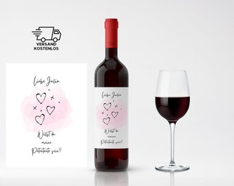 Wine label personalized godmother/godfather, bottle sticker label with heart, do you want to be my godmother/godfather?