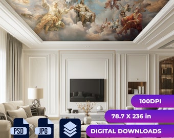 High-Quality Print-Ready Fresco Luxury ceiling Wallpaper - Customizable - For Wallpaper Businesses. Premium Print-Ready Mural Wallpaper