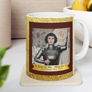 St Joan of Arc Coffee Mug: Vintage Catholic Prayer Gift