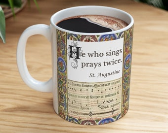 Saint Augustine Mug, Catholic Coffee Mug, Catholic Faith, Catholic Gift, Prayer Mug, Illuminated Manuscript, Faith Mug, Christian Song Mug