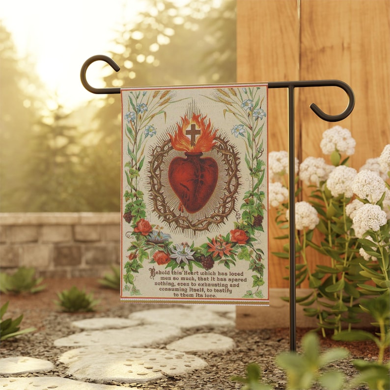Sacred Heart of Jesus Garden Banner: Vintage Catholic Decor 12'' × 18''