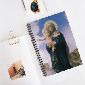 Cuaderno de espiral "Nuestra Señora de los Ángeles" de Bouguereau, línea rayada, diario, cuaderno de bocetos, regalo para amantes del arte, papelería, católico vintage