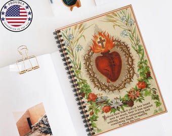 Vintage Sacred Heart of Jesus Spiral Notebook: Catholic Gift