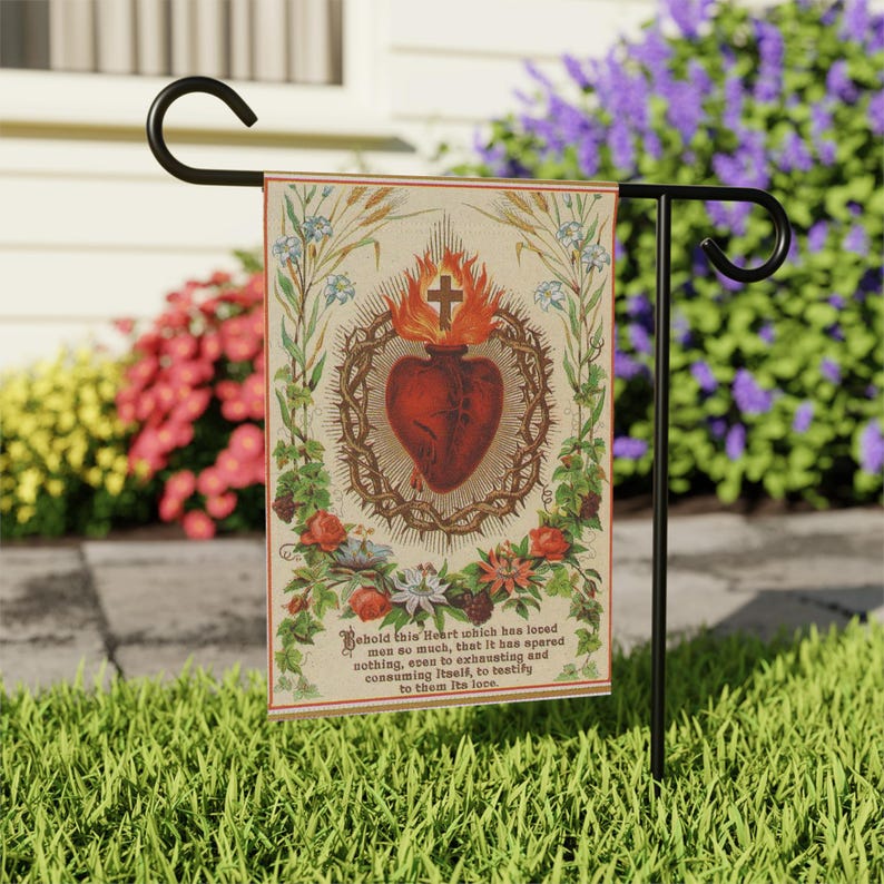 Sacred Heart of Jesus Garden Banner: Vintage Catholic Decor image 7