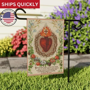 Gartenbanner, Vintage religiöse Hausflagge, katholisches Außendekor, Heiliges Herz von Jesus-Kirchengartenschild, Gebetsgarten-Dekor-Wandkunst