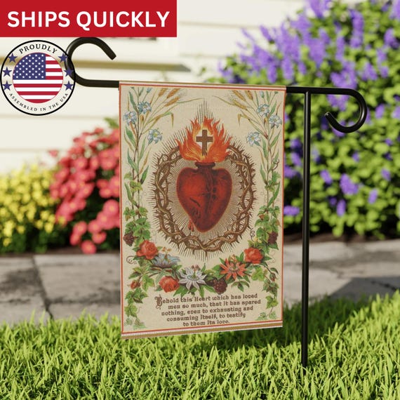 Sacred Heart of Jesus Garden Banner: Vintage Catholic Decor