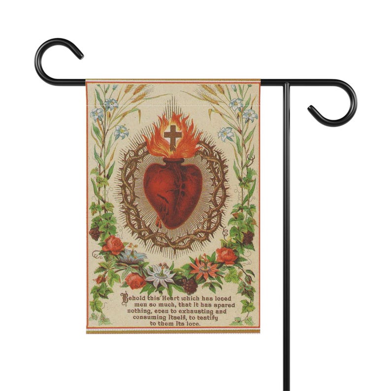Sacred Heart of Jesus Garden Banner: Vintage Catholic Decor image 3