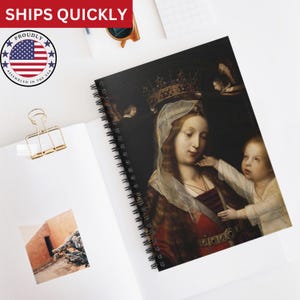 Cuaderno de espiral con líneas rayadas de la Virgen y el Niño de Provoost, diario de oración clásico católico vintage, regalo para amantes del arte diario, escritura