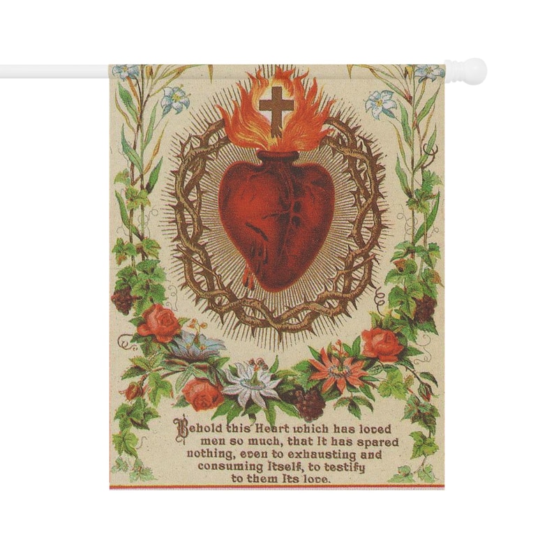 Sacred Heart of Jesus Garden Banner: Vintage Catholic Decor image 2