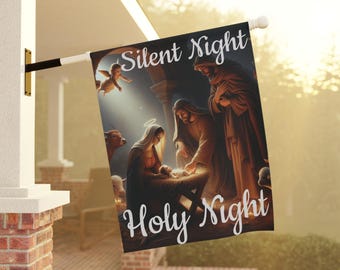 Silent Night Nativity Scene House Banner: Religious Christmas Decor