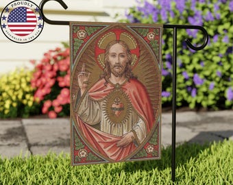 Vintage Golden Sacred Heart Banner: Religious Home & Garden Decor