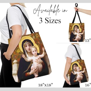Marianisch katholische Einkaufstasche Jungfrau der Lilien Katholische Geschenk für Frauen, Floral Religiöse Künstlerische Tote Marianisch Wiederverwendbare Schulter, Einkaufstasche