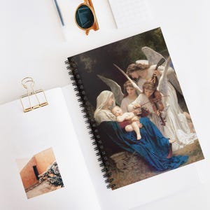Cuaderno espiral de oración "El canto de los ángeles" de Bouguereau, línea rayada, diario, cuaderno de bocetos, regalo para amantes del arte, papelería, santo vintage