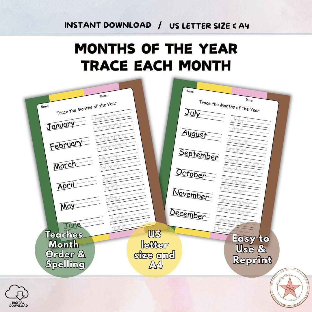 Months of the Year Tracing Worksheet: Preschool Handwriting Practice ...
