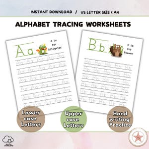 Printable Alphabet tracing worksheet, Uppercase & lowercase letter tracing pages, ABC handwriting practice pages for kids