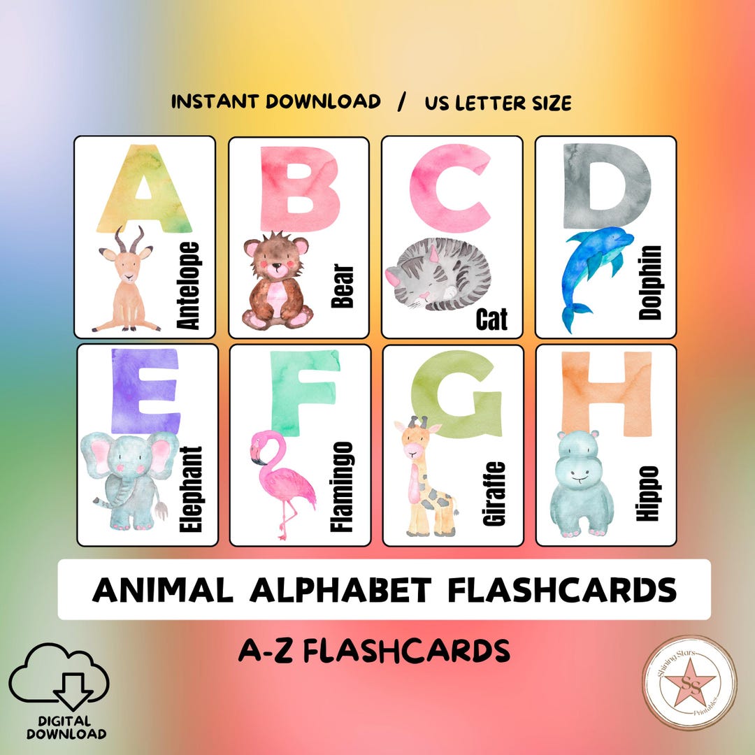 Animal Alphabet Flashcards: Watercolor ABC Learning (PDF) - Etsy UK