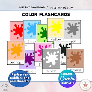 Flashcards coloridos editáveis e imprimíveis para crianças pequenas e pré-escolares – Uma maneira divertida e envolvente de aprender cores, Cartões educativos para impressão