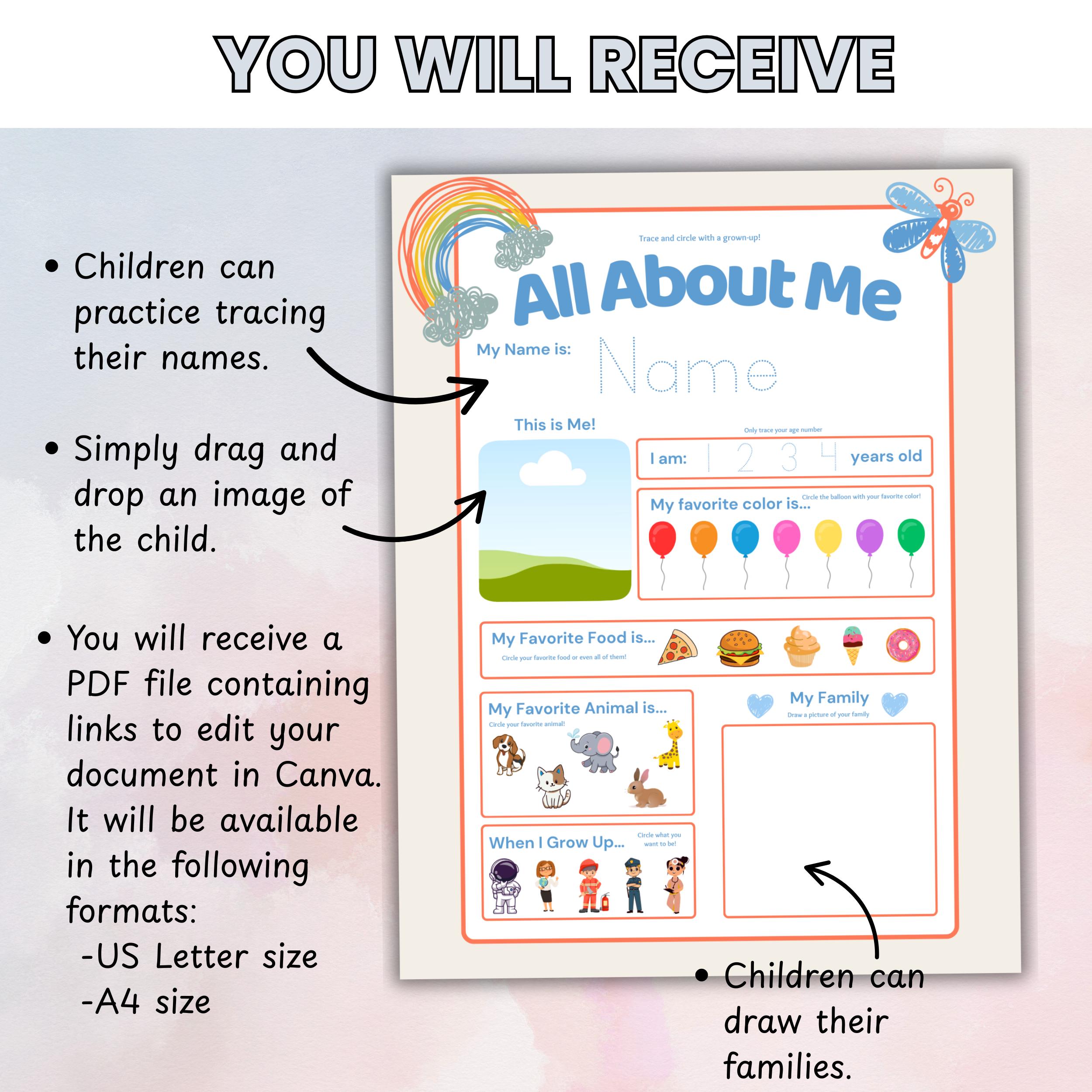 All About Me Worksheet for Toddlers Preschool and Pre-k – Editable ...