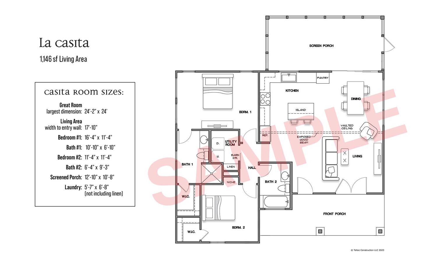La Casita – 2 Bed, 2 Bath , 1146 Sq Ft, Home Construction Plans - Etsy