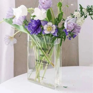 Jarrón de libro transparente para flores, bonita decoración de estantería para decoración del hogar con arreglos florales imagen 2