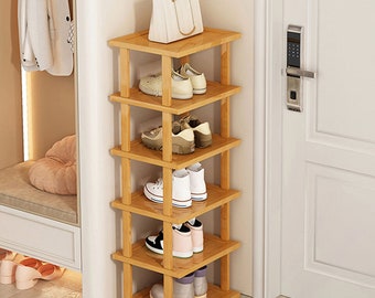 6 Tier Vertical Shoe Rack Tall Narrow Shelf Storage Organizer Slim Shoe Tower