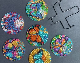 Set of 6 Butterfly Diamond Art Coasters