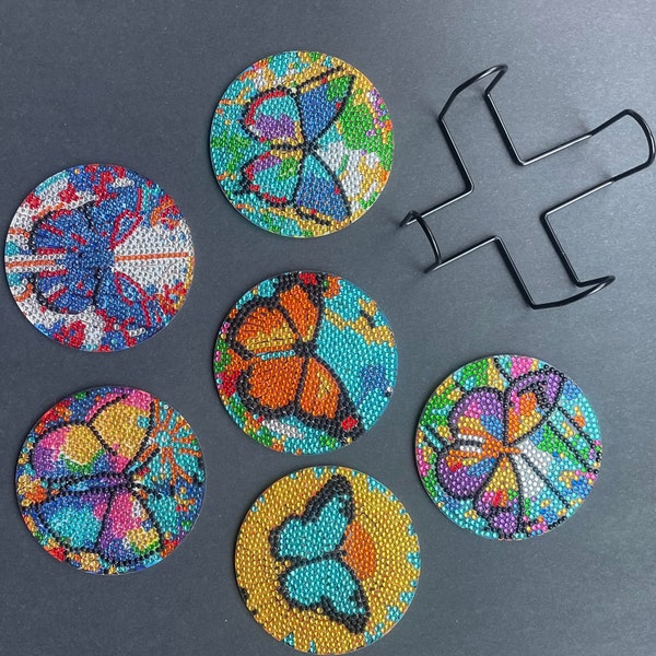 Set of 6 Butterfly Diamond Art Coasters