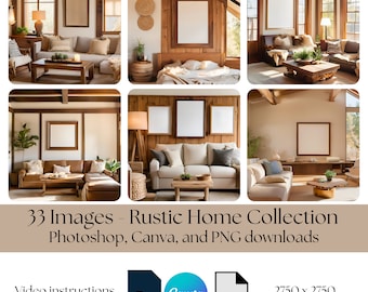Rustic Home Mockup Bundle, Wall Frame Mockups (PSD, Canva, PNG)