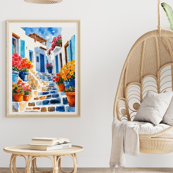 Santorini Wall Art Set of 3| Mediterranean Wall Art | Digital Download | Vacation Wall Art | Greece Wall Decor