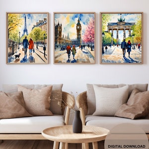European City Watercolor Prints | Travel Poster | Printable Wall Art | Digital Print | Cityscape
