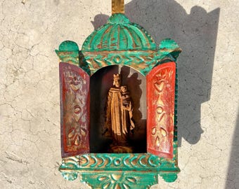 Handbemalte Blechdose Nicho - Vintage Sabino Holz Figur