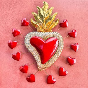 CONTEMPORARY Mexican Sacred Heart Wall Decor - Handcrafted Punched Tin from San Miguel de Allende 2 colors available (Price is per 1 item)
