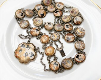 ANTIEKE zeldzame 19e-eeuwse Satsuma-knoopketting, antieke Satsuma-medaillonketting, Japans Satsuma-porselein, handgeschilderd, Shimazu-merk