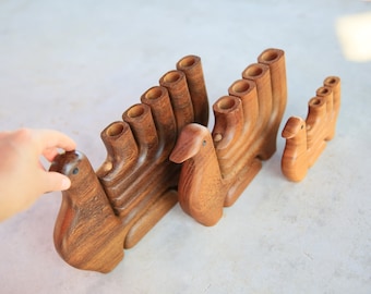 メキシコのコクイテ材の鳥型燭台、手作りのベラクルス装飾品