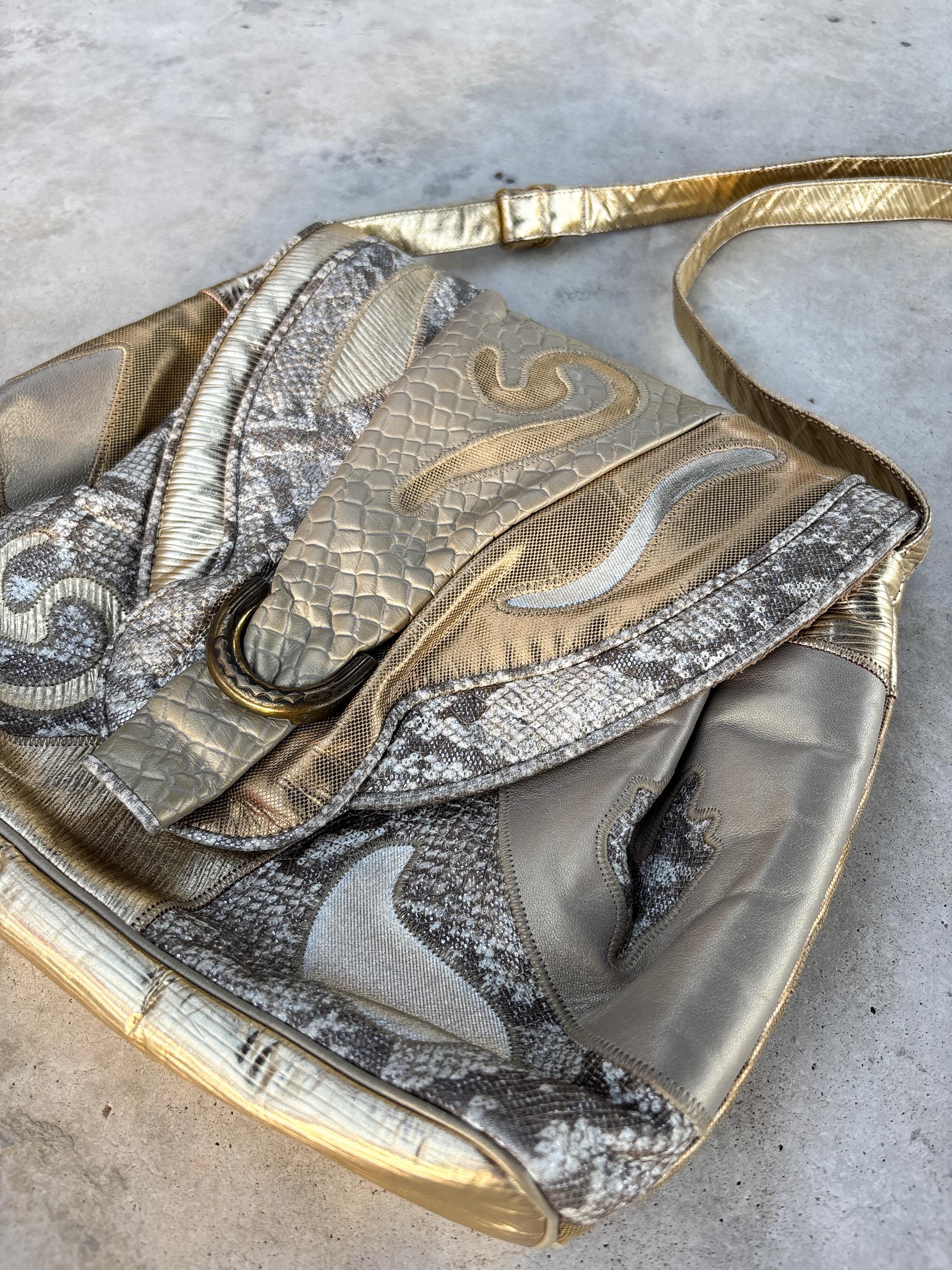 Sharif Vintage Bag of Mirrors with a Gold Leather Rose and Leaves Sharif Legacy Logo Mirror Metallic City Satchel | HSN main image 3