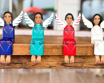 Hand-Carved Wooden Angel – Mexican Folk Art Shelf Sitter