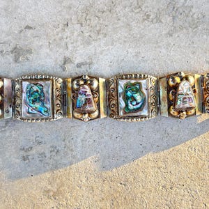 VINTAGE mexikanische Taxco Sterling Silber & Abalone Armband - Handgefertigter, handgefertigter Schmuck