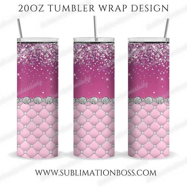 Purse Tumbler Wrap Pink Tufted Glitter Look Skinny 20oz tumbler wrap design, PNG, Digital download, High Resolution file