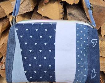 Upcycled denim patchwork jeanstasje kleine handtas Uniek milieuvriendelijk cadeau Stijlvol casual chic