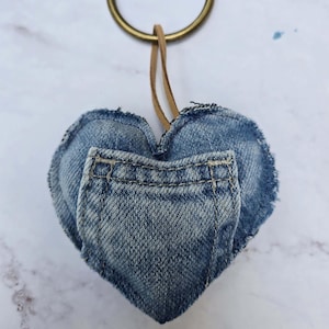 Mini Pocket Denim Heart Bag Charm Keychain Upcycled Jeans Purse Charm
