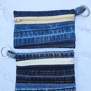 Upcycled Denim Zip Pouch: Mini Wallet with Key Ring