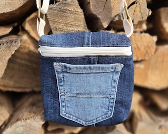 Upcycled Denim Jeans Pocket Mini Purse Crossbody Sling Bag Unique