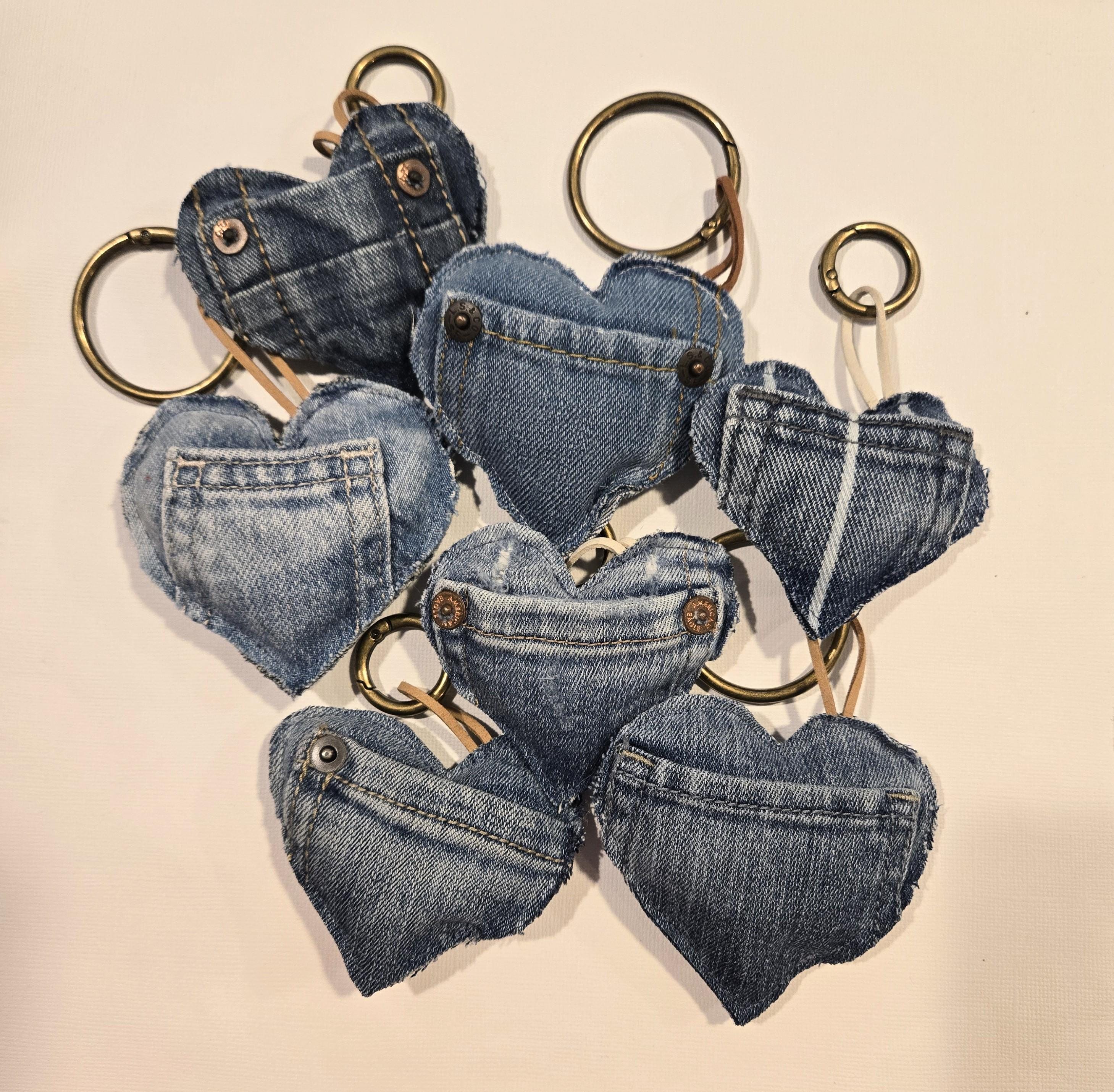 Mini Pocket Denim Heart Bag Charm Keychain Upcycled Jeans Purse