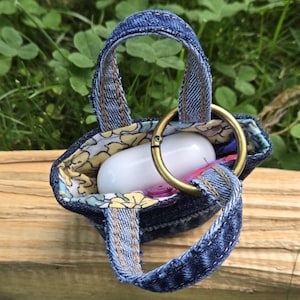 Upcycled Denim Tiny Tote Bag Charm, AirPods Earbuds Holder, Snap Closure image 3