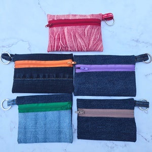 Upcycled Denim Mini Zip Pouch: Colorful Zipper Coin Wallet