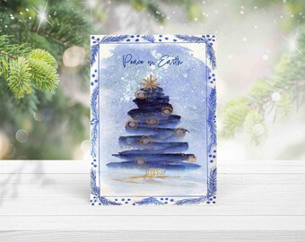 Christmas Tree Card - Abstract Blue Christmas