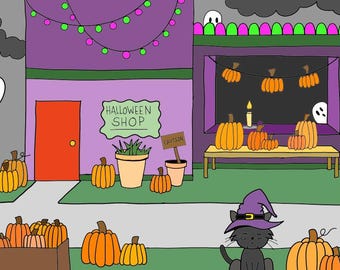 Páginas para colorir de Halloween desenhadas à mão para imprimir!! (pacote com 5)
