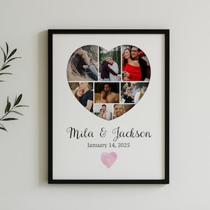 Couple Photo Collage Frame, Romantic Photo Frame, Heart Shaped Photo Collage, Unique Wall Art, Anniversary Gift, Custom Gift, Gift for Her