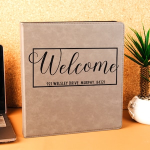 Cartable de bienvenue personnalisé, Reliure à 3 anneaux, Livre d'or de bienvenue Airbnb, Livre de bienvenue de location personnalisé, Manuel de la maison Airbnb, Cartable gravé